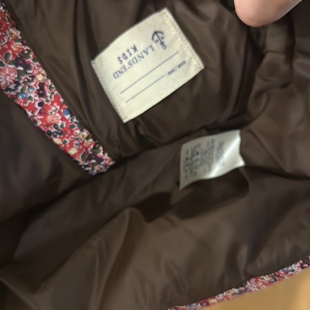 Lands End Kids Girls Floral Full Zip Quilted Vest Pink Brown Size Large 14 - Picture 5 of 8